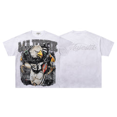 MAJESTIK Off‑White Washed Vintage Eagle Tour Graphic Band‑Style T‑Shirt