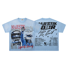 MAJESTIK Light Blue Washed Majestik Tour Concert Vintage Graphic T‑Shirt