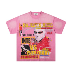 MAJESTIK Bright Pink Washed Retro Poster Character Vintage Graphic T‑Shirt