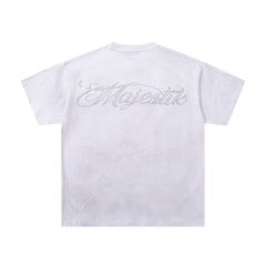MAJESTIK Off‑White Washed Vintage Eagle Tour Graphic Band‑Style T‑Shirt