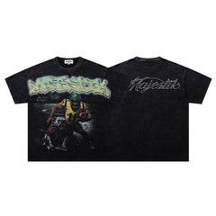 MAJESTIK Black Washed Vintage Double‑Sided Portrait Band‑Style Graphic T‑Shirt