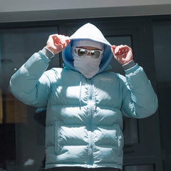 Light Blue Trapstar Puffer Jacket Zip Up Stand Collar Bubble Coat Streetwear