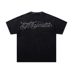 MAJESTIK Black Washed Vintage Double‑Sided Portrait Band‑Style Graphic T‑Shirt