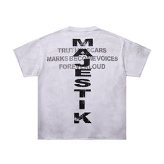 MAJESTIK Off‑White Washed Vintage Hand Graphic Double‑Sided Band‑Style T‑Shirt