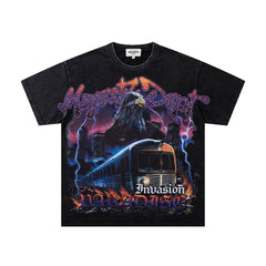 MAJESTIK Dark Castle Dragon Rock Vintage Graphic T‑Shirt