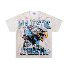 MAJESTIK Off‑White Washed Vintage Eagle Number 27 Athletic Double‑Sided Graphic Band‑Style T‑Shirt