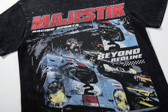 MAJESTIK Black Washed Vintage Motorcycle Racer Double‑Sided Graphic Band‑Style T‑Shirt