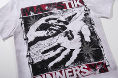 MAJESTIK Off‑White Washed Vintage Hand Graphic Double‑Sided Band‑Style T‑Shirt