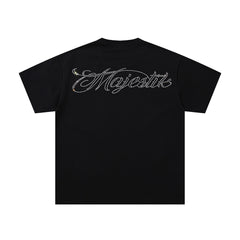 MAJESTIK Black Vintage Psychedelic Portrait Band‑Style Graphic T‑Shirt