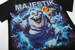 MAJESTIK Black Vintage Lightning Gorilla Band‑Style Graphic T‑Shirt