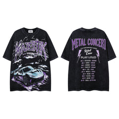 MAJESTIK Vintage Black Metal Concert Car Double‑Sided Graphic T‑Shirt