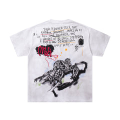 MAJESTIK White Washed Graffiti Street Art Vintage Graphic T‑Shirt
