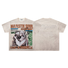 MAJESTIK Khaki Washed Vintage Portrait Band‑Style Graphic T‑Shirt