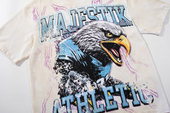 MAJESTIK Off‑White Washed Vintage Eagle Number 27 Athletic Double‑Sided Graphic Band‑Style T‑Shirt