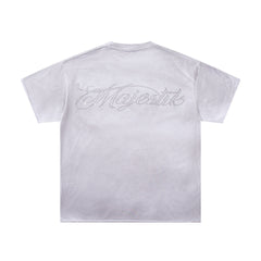 MAJESTIK Off‑White Washed Vintage Angel Mythology Double‑Sided Graphic Band‑Style T‑Shirt
