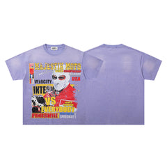 MAJESTIK Lavender Washed Racing Theme Majestik Vintage Graphic T‑Shirt