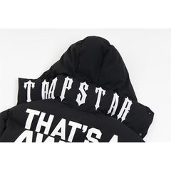 Black Hooded Puffer Jacket Text Graphic Heavy Bubble Coat Streetwear