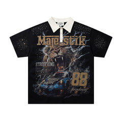 MAJESTIK 88 Racing Team Vintage Graphic Polo Shirt