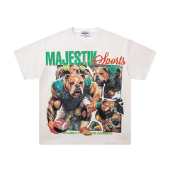 MAJESTIK Off‑White Vintage Sports Bear Double‑Sided Graphic T‑Shirt