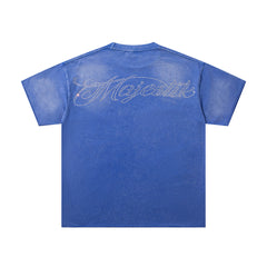 MAJESTIK Blue Washed Vintage Skeleton City Tour Graphic Band‑Style T‑Shirt