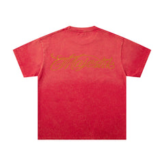 MAJESTIK Red Washed Monster Portrait Vintage Graphic T‑Shirt