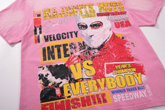 MAJESTIK Bright Pink Washed Retro Poster Character Vintage Graphic T‑Shirt