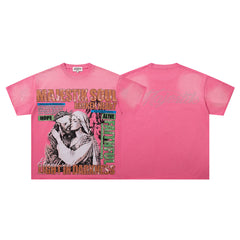 MAJESTIK Pink Washed Vintage Portrait Band‑Style Graphic T‑Shirt