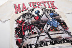 MAJESTIK Off‑White Washed Vintage Boxing Fighter Double‑Sided Graphic Band‑Style T‑Shirt