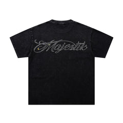 MAJESTIK Black Vintage Blue‑Tone Grim Reaper Band‑Style Graphic T‑Shirt