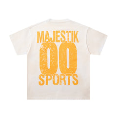 MAJESTIK Off‑White Washed Vintage Sports Car Palm Double‑Sided Graphic T‑Shirt