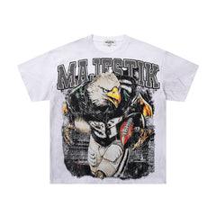 MAJESTIK Off‑White Washed Vintage Eagle Tour Graphic Band‑Style T‑Shirt
