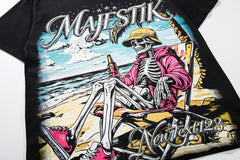 MAJESTIK Vintage Black Majestik Surf Skull Double‑Sided Graphic T‑Shirt