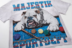 MAJESTIK Off‑White Washed Vintage Bulldog Graphic Band‑Style T‑Shirt