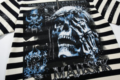 MAJESTIK Black White Stripe Vintage Portrait Graphic Polo Shirt