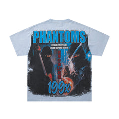 MAJESTIK Light Blue Washed 199X Phantom Vintage Graphic T‑Shirt