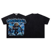 MAJESTIK Black Washed Vintage Sports Lion Graphic Band‑Style T‑Shirt