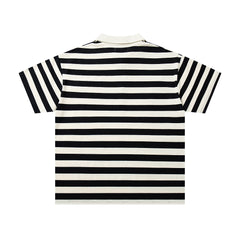 MAJESTIK Black White Stripe Vintage Portrait Graphic Polo Shirt