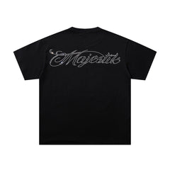 MAJESTIK Black Vintage Sci‑Fi Alien Mecha Band‑Style Graphic T‑Shirt
