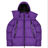 Purple Hooded Puffer Jacket Text Graphic Heavy Bubble Coat Streetwear