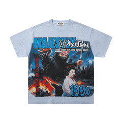 MAJESTIK Light Blue Washed 199X Phantom Vintage Graphic T‑Shirt