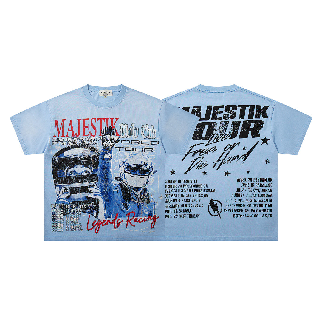 MAJESTIK Light Blue Washed Majestik Tour Concert Vintage Graphic T‑Shirt