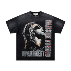 MAJESTIK Black Washed Vintage Eagle Raptor Double‑Sided Graphic Band‑Style T‑Shirt