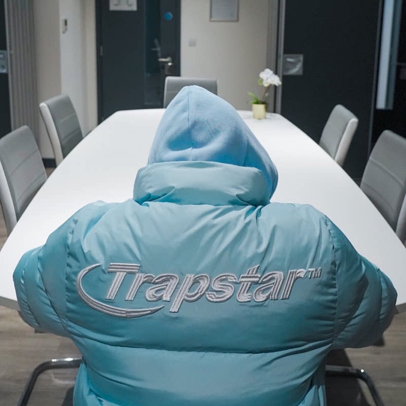 Light Blue Trapstar Puffer Jacket Zip Up Stand Collar Bubble Coat Streetwear