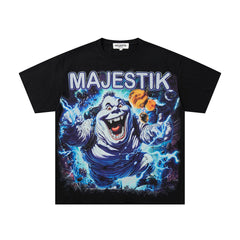 MAJESTIK Black Vintage Lightning Gorilla Band‑Style Graphic T‑Shirt