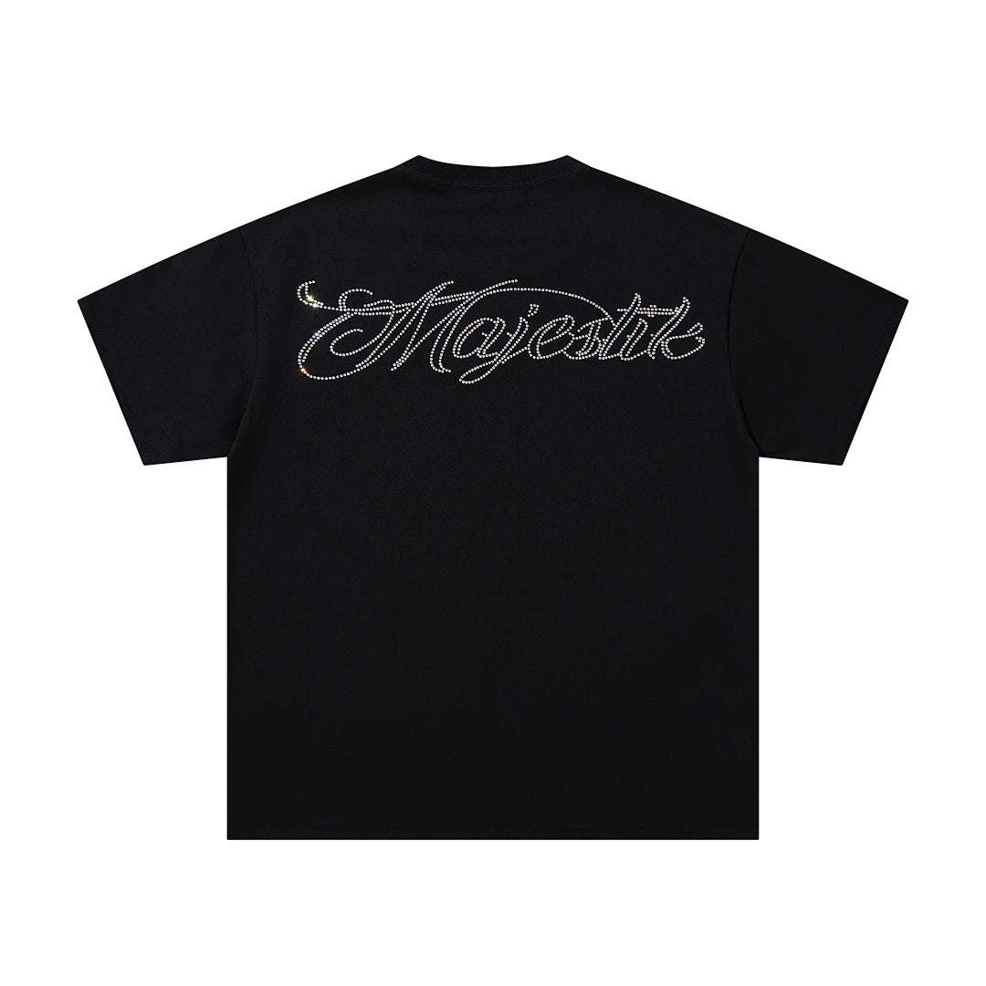 MAJESTIK Black Vintage Tropical Skull Band‑Style Graphic T‑Shirt