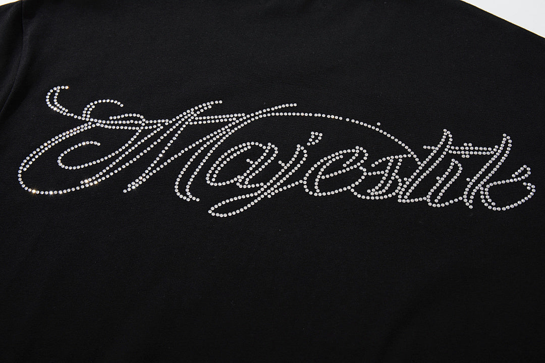 MAJESTIK Black Vintage Tropical Skull Band‑Style Graphic T‑Shirt