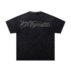 MAJESTIK Black Washed Vintage Mask‑Figure Double‑Sided Graphic Band‑Style T‑Shirt
