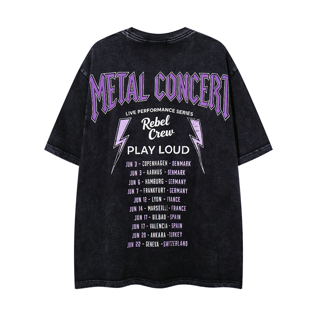 MAJESTIK Vintage Black Metal Concert Car Double‑Sided Graphic T‑Shirt