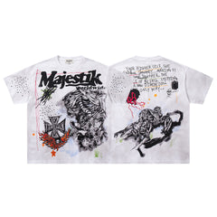 MAJESTIK White Washed Graffiti Street Art Vintage Graphic T‑Shirt