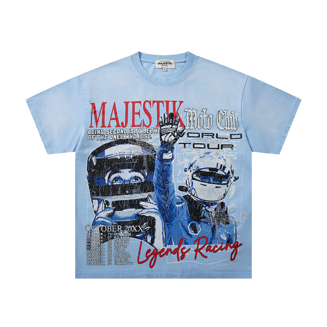 MAJESTIK Light Blue Washed Majestik Tour Concert Vintage Graphic T‑Shirt
